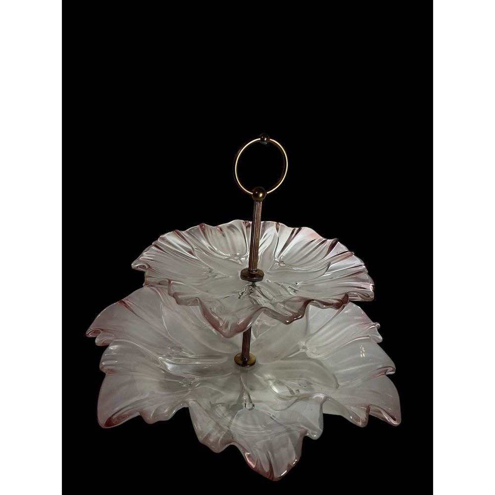 Vintage Mikasa 2-Tier Frosted Pink Tulip Serving Tray